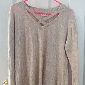 Loveriche, Beige Crisscross V-Neck Sweater, Size Small